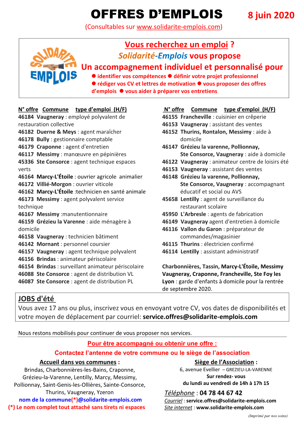 OFFRES D'emplois 8 Juin 2020