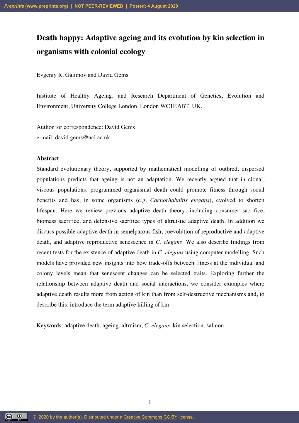 Adaptive Ageing and Its Evolution by Kin Selection in Organisms with Colonial Ecology