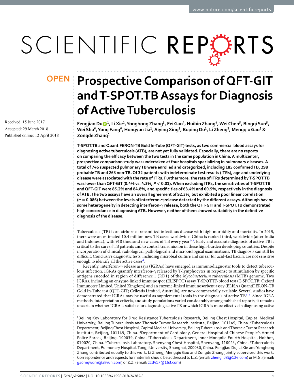 Prospective Comparison of QFT-GIT and T-SPOT.TB Assays For