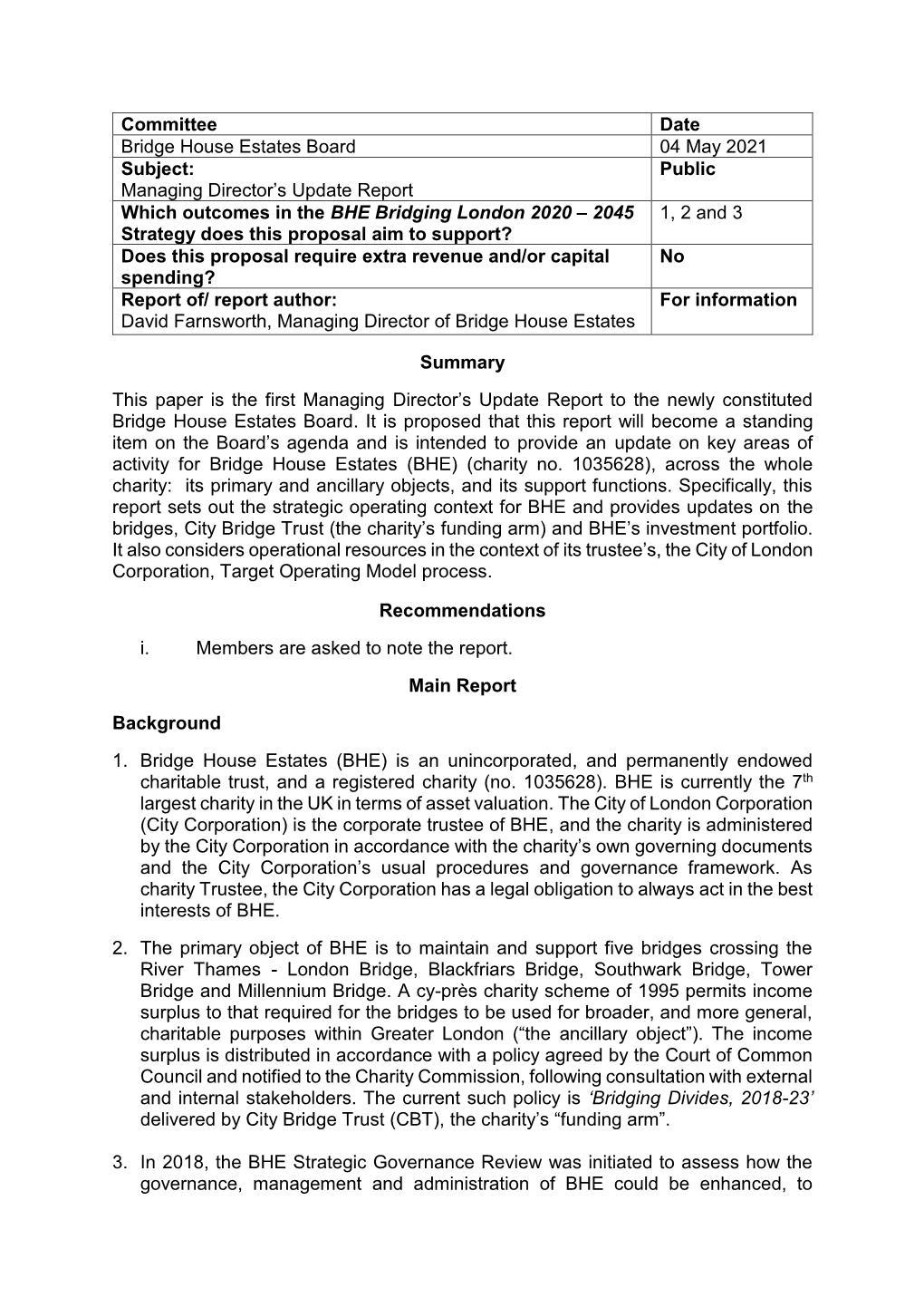 Committee Date Bridge House Estates Board 04 May