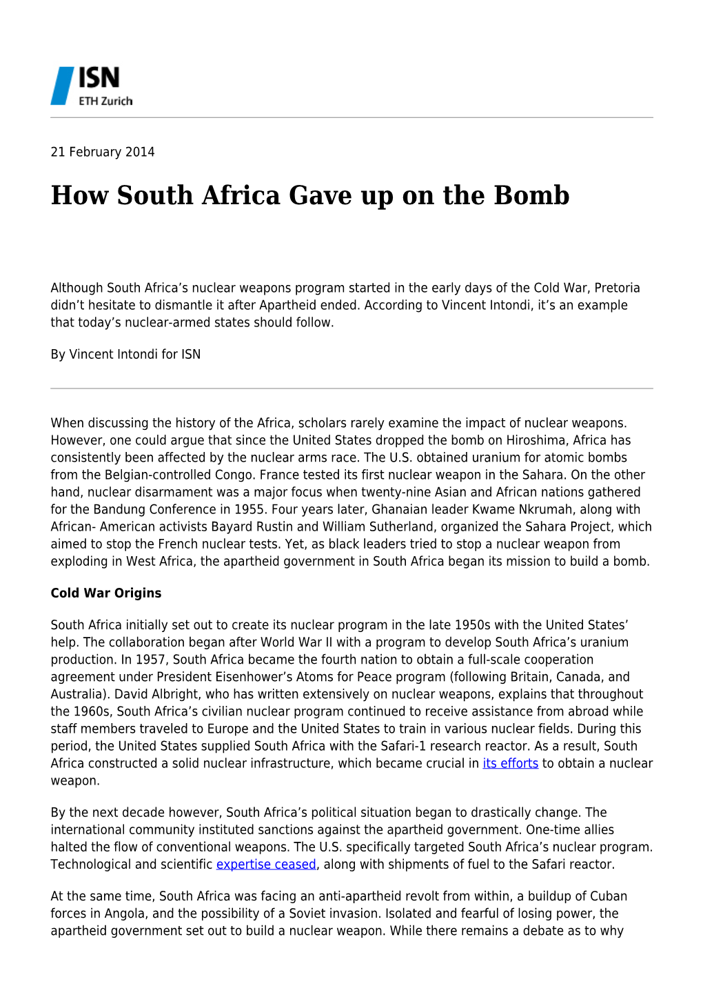 How South Africa Gave up on the Bomb