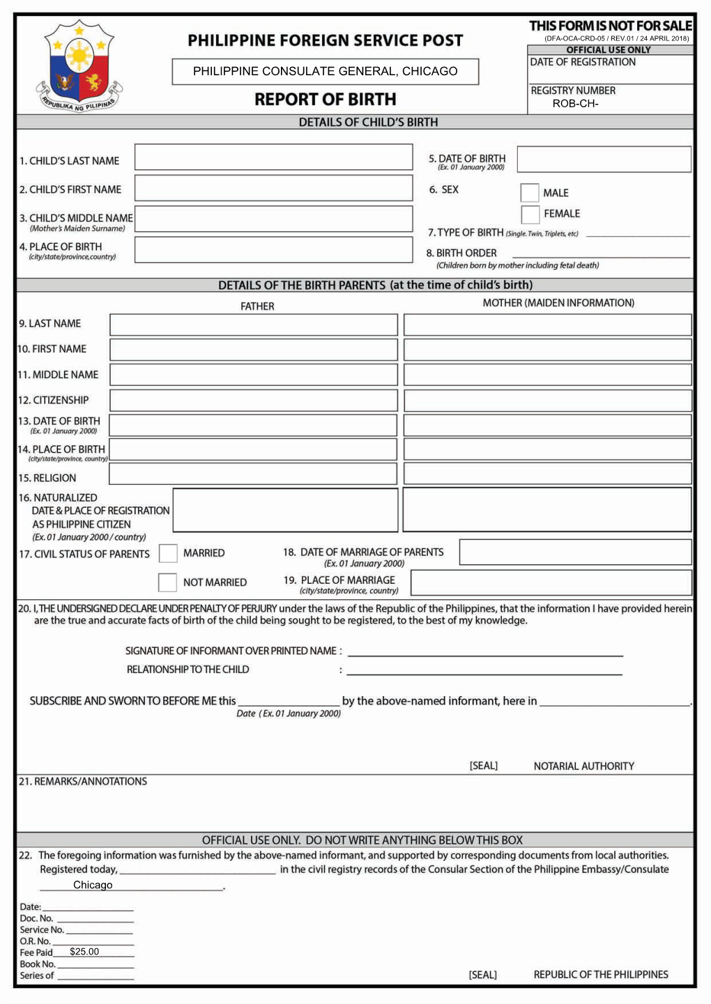 Report of Birth Form