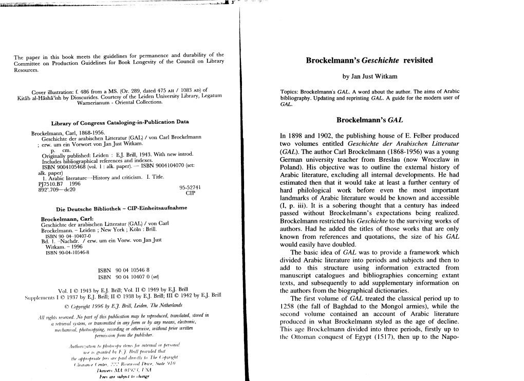 Brockelmann's Geschichte Revisited