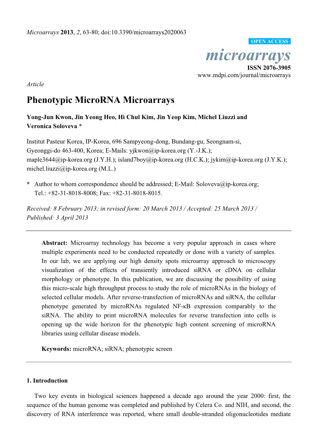Phenotypic Microrna Microarrays