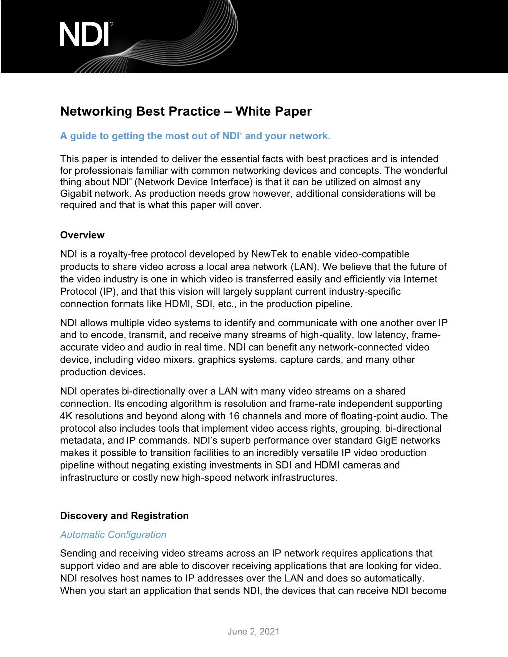 NDI Networking Best Practice White Paper