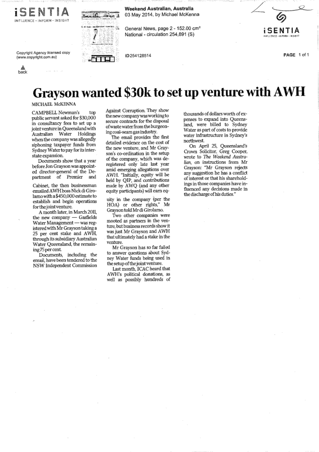 Grayson Wanted $30K to Set up Venture with a WH