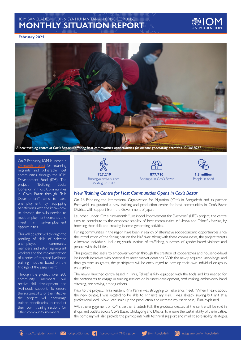 Iom Bangladesh: Rohingya Humanitarian Crisis Response Monthly Situation Report