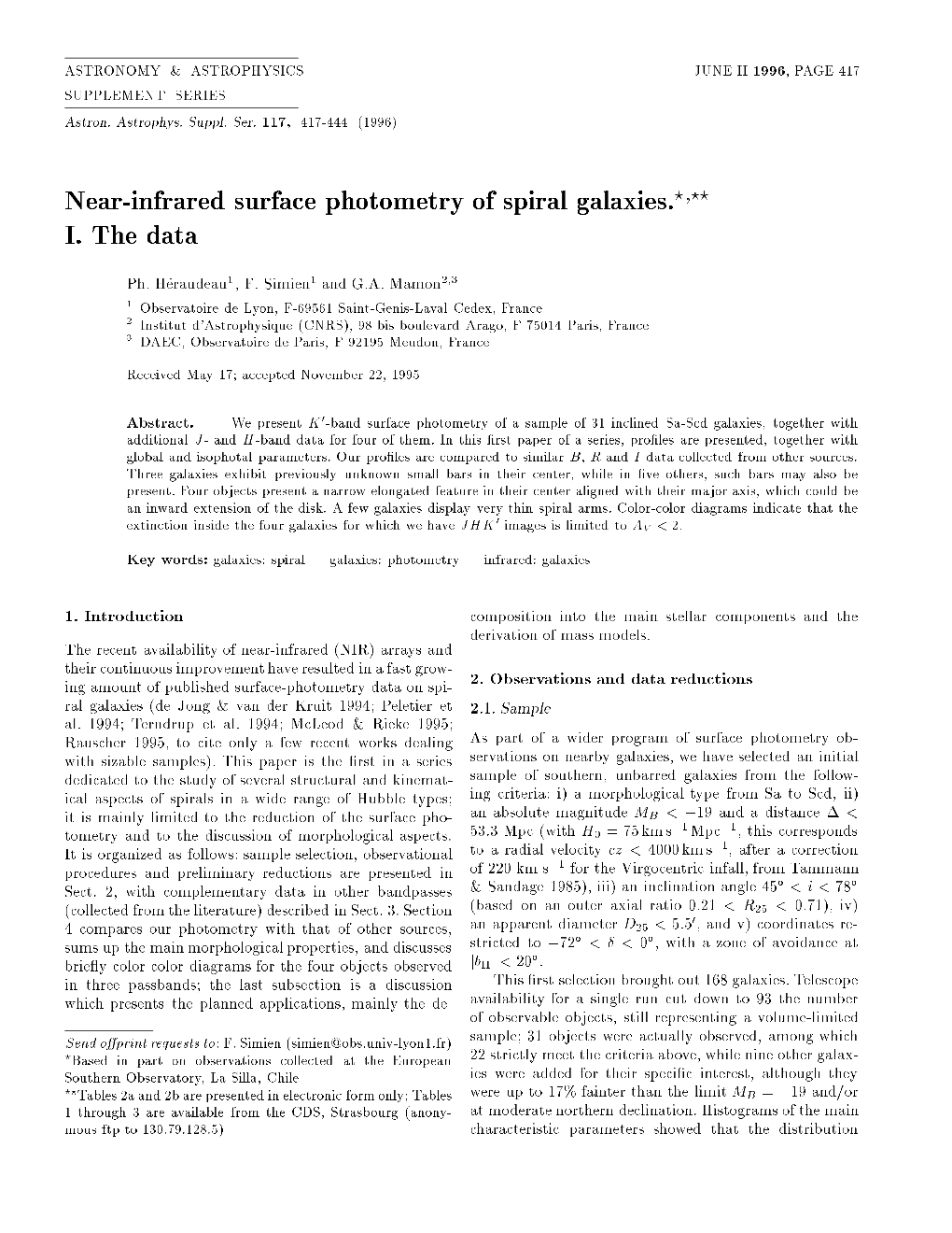 Near-Infrared Surface Photometry of Spiral Galaxies.?