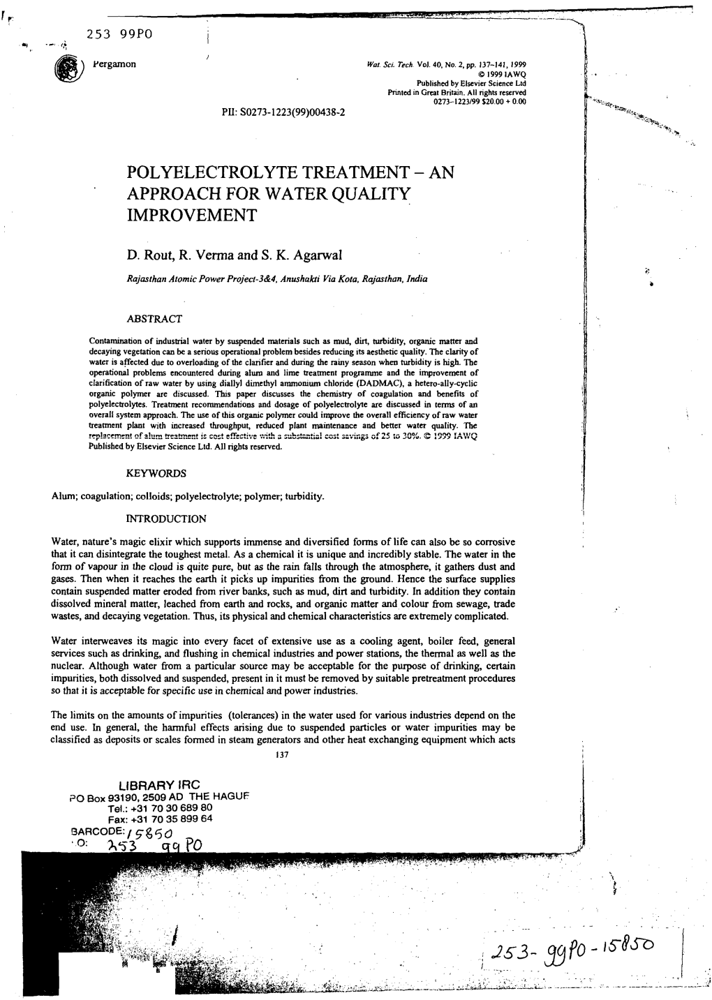 Polyelectrolyte Treatment - an Approach for Water Quality Improvement