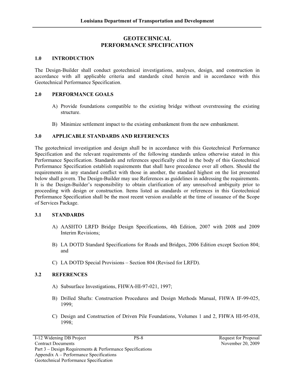 Geotechnical Performance Specification