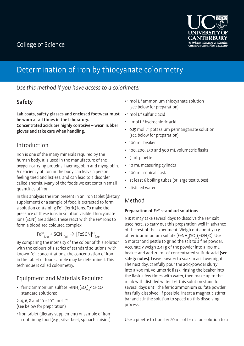 Determination of Iron by Thiocyanate Colorimetry