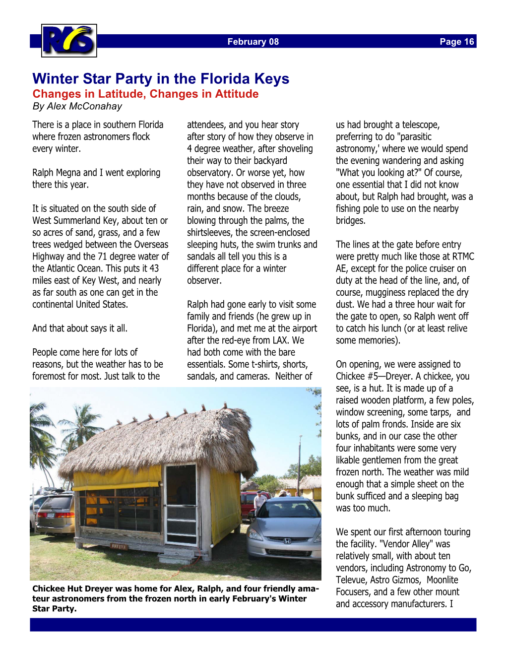 Winter Star Party in the Florida Keys Changes in Latitude, Changes in Attitude by Alex Mcconahay