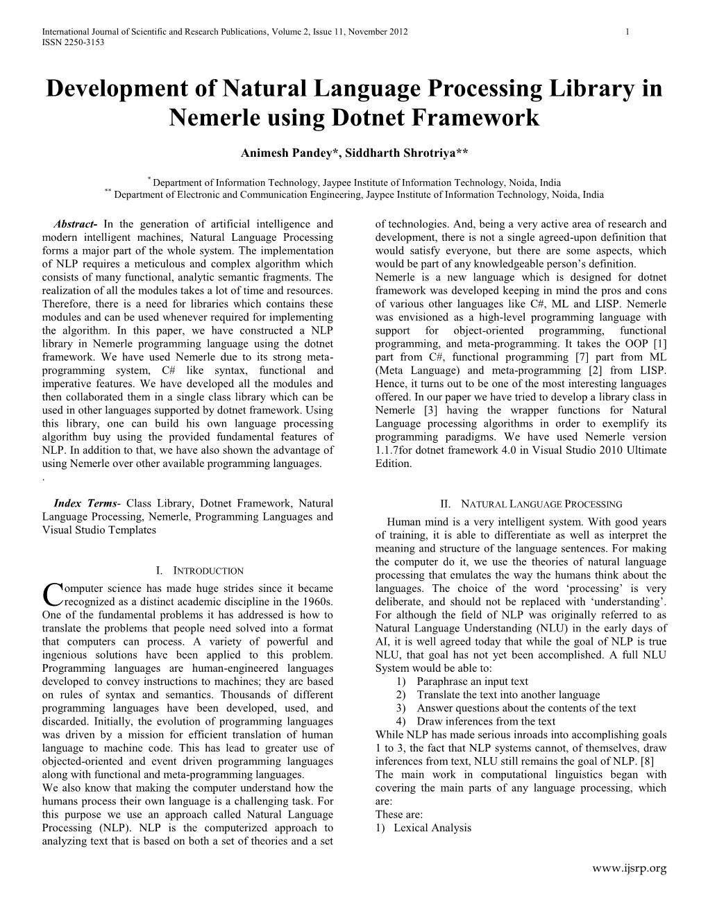 Development of Natural Language Processing Library in Nemerle Using Dotnet Framework
