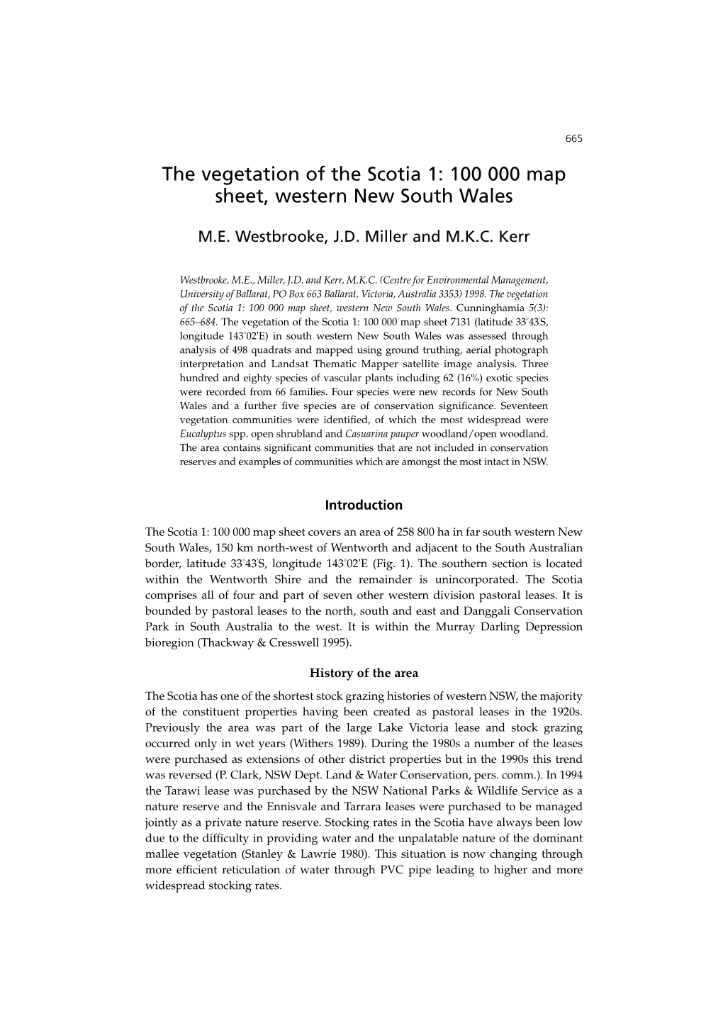 The Vegetation of the Scotia 1: 100 000 Map Sheet, Western New South Wales