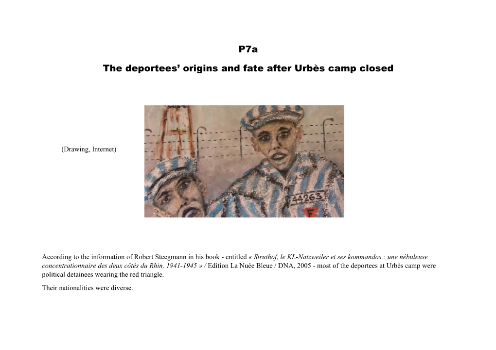 P7a the Deportees' Origins and Fate After Urbès Camp Closed