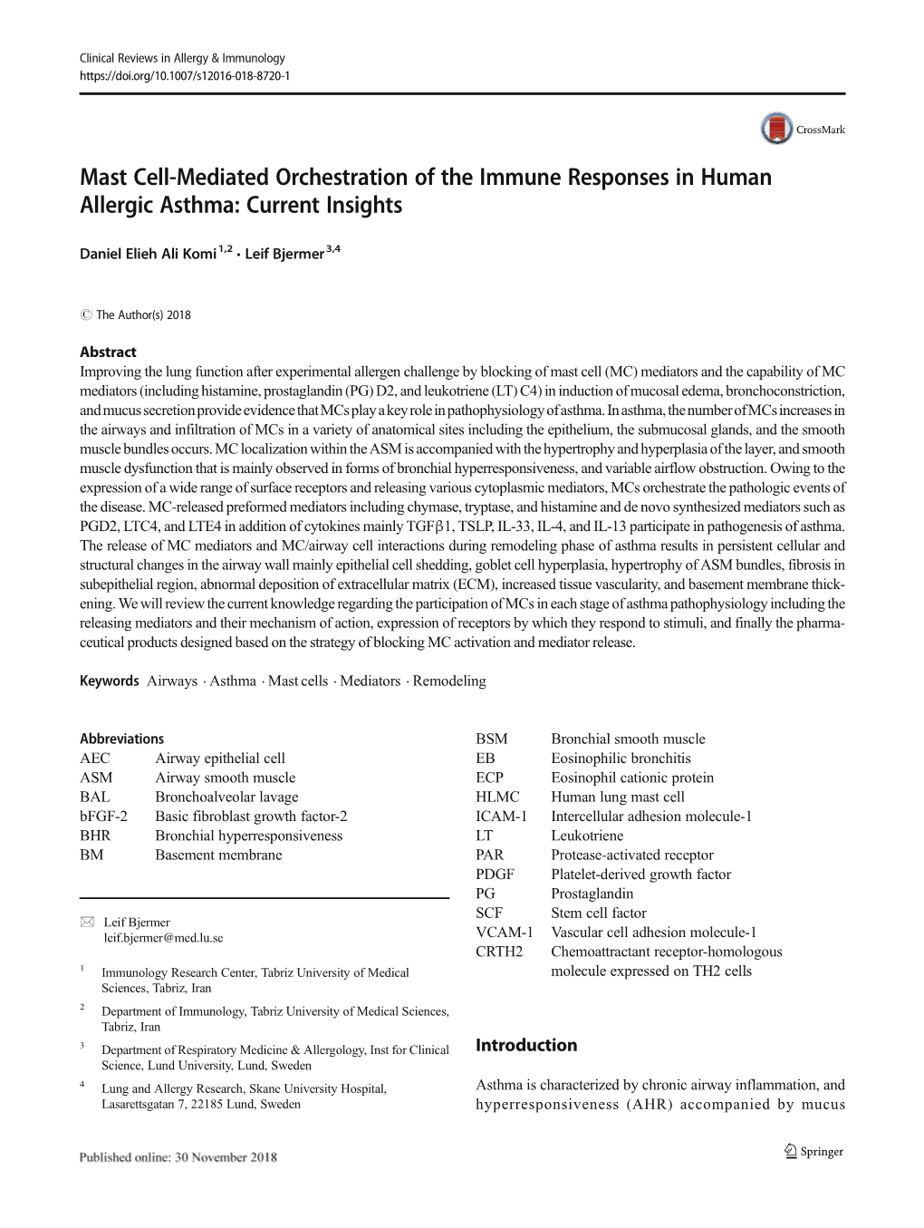 Mast Cell-Mediated Orchestration of the Immune Responses in Human Allergic Asthma: Current Insights