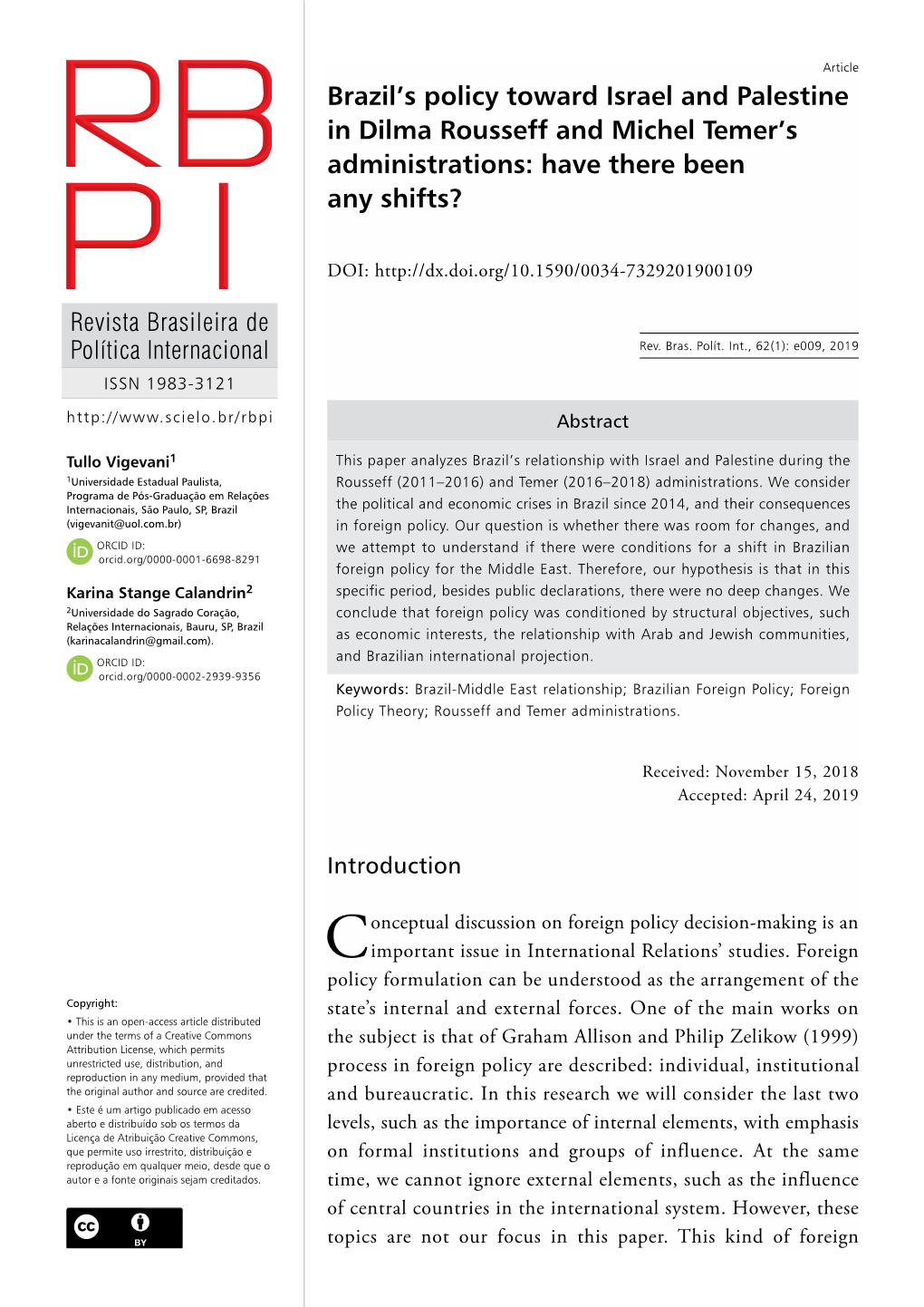 Brazil's Policy Toward Israel and Palestine in Dilma Rousseff And