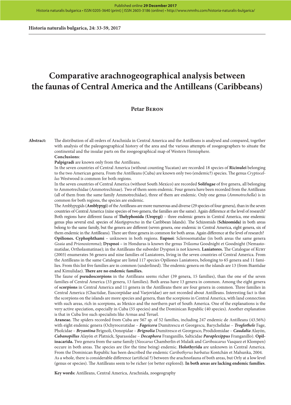 Comparative Arachnogeographical Analysis Between the Faunas of Central America and the Antilleans (Caribbeans)