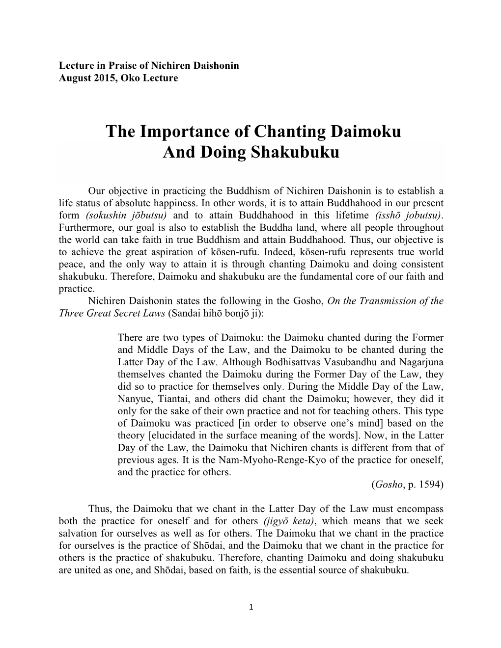 The Importance of Chanting Daimoku and Doing Shakubuku