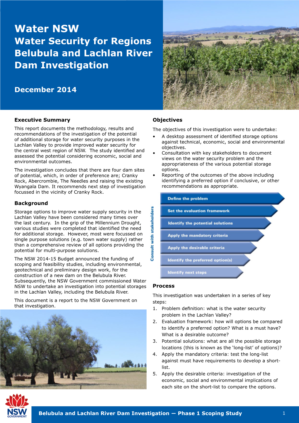 Water NSW Water Security for Regions Belubula and Lachlan River Dam Investigation