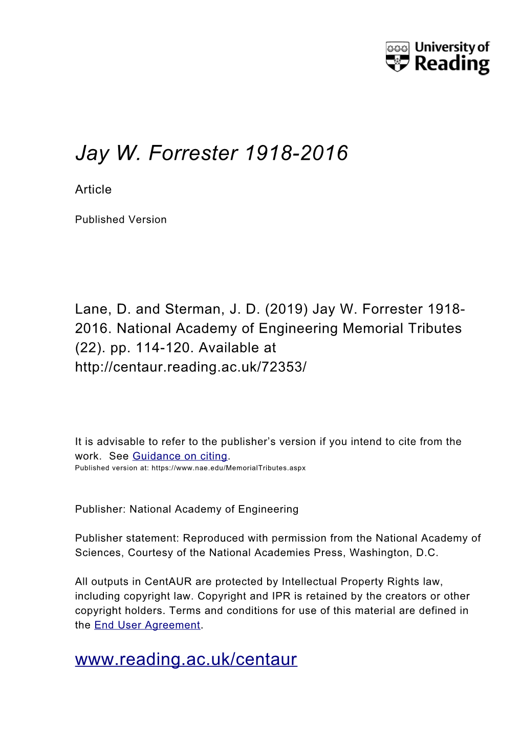 Jay W. Forrester 1918-2016