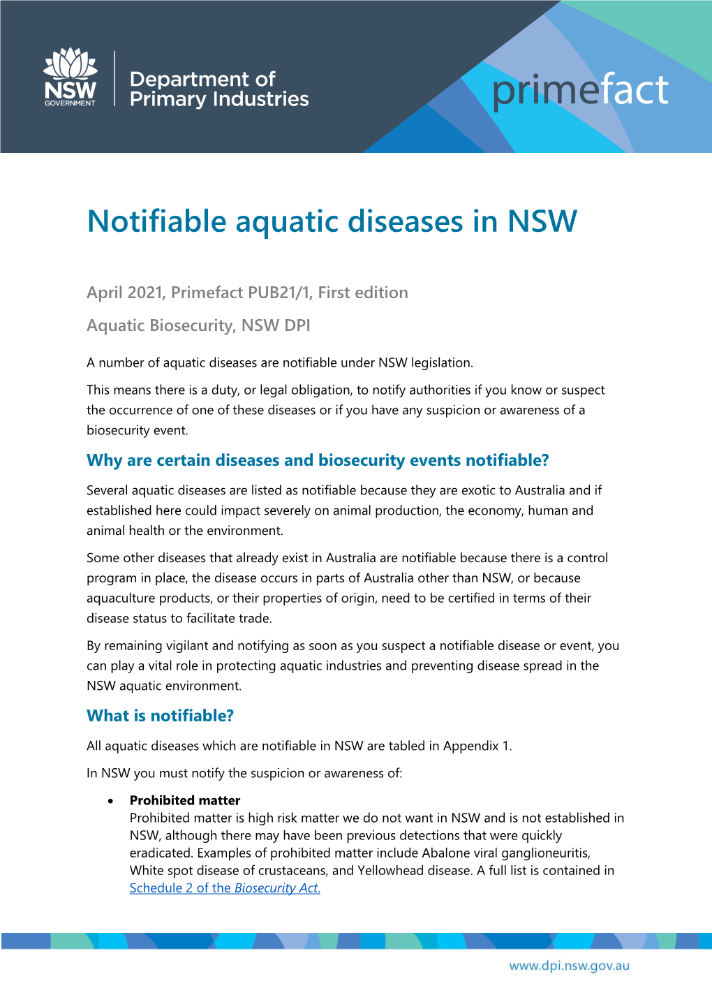Notifiable Aquatic Diseases in NSW