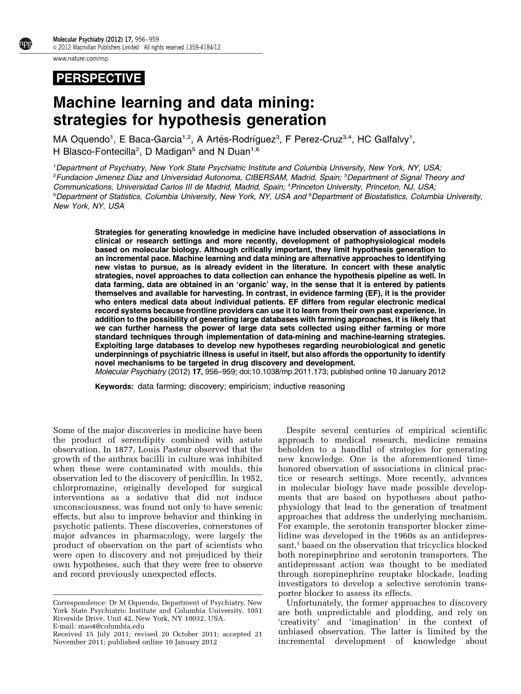 Machine Learning and Data Mining: Strategies for Hypothesis Generation