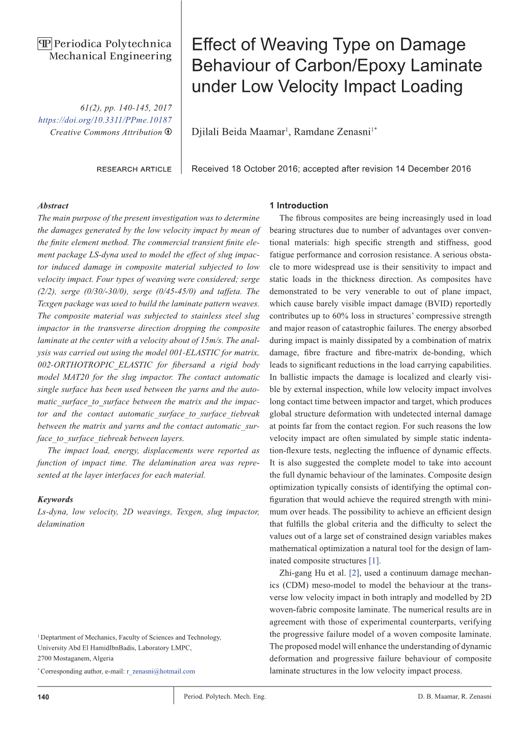 Effect of Weaving Type on Damage Behaviour of Carbon/Epoxy Laminate Under Low Velocity Impact Loading