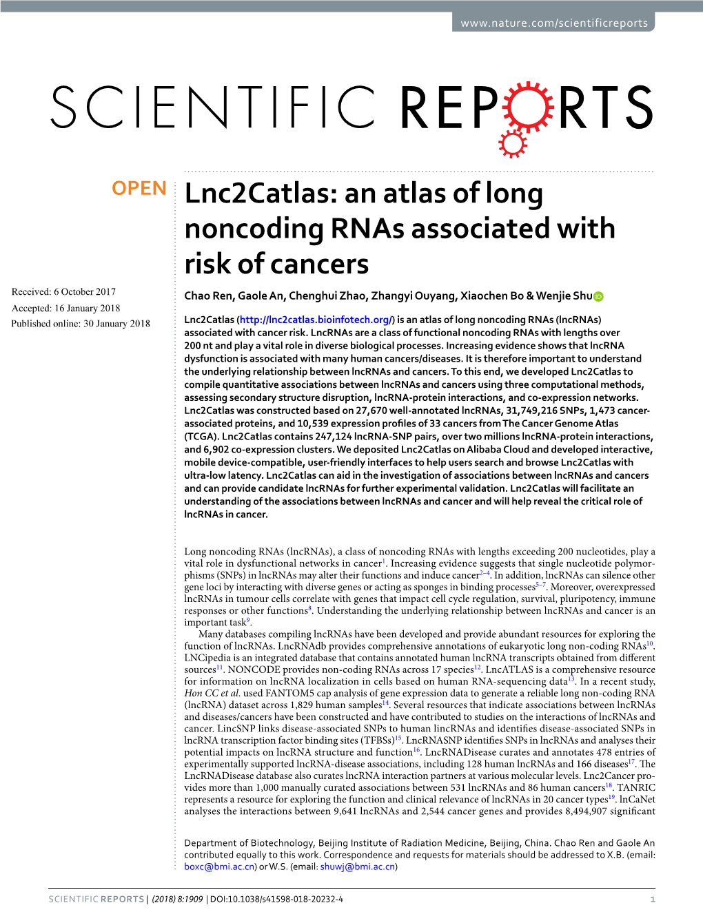 An Atlas of Long Noncoding Rnas Associated with Risk of Cancers