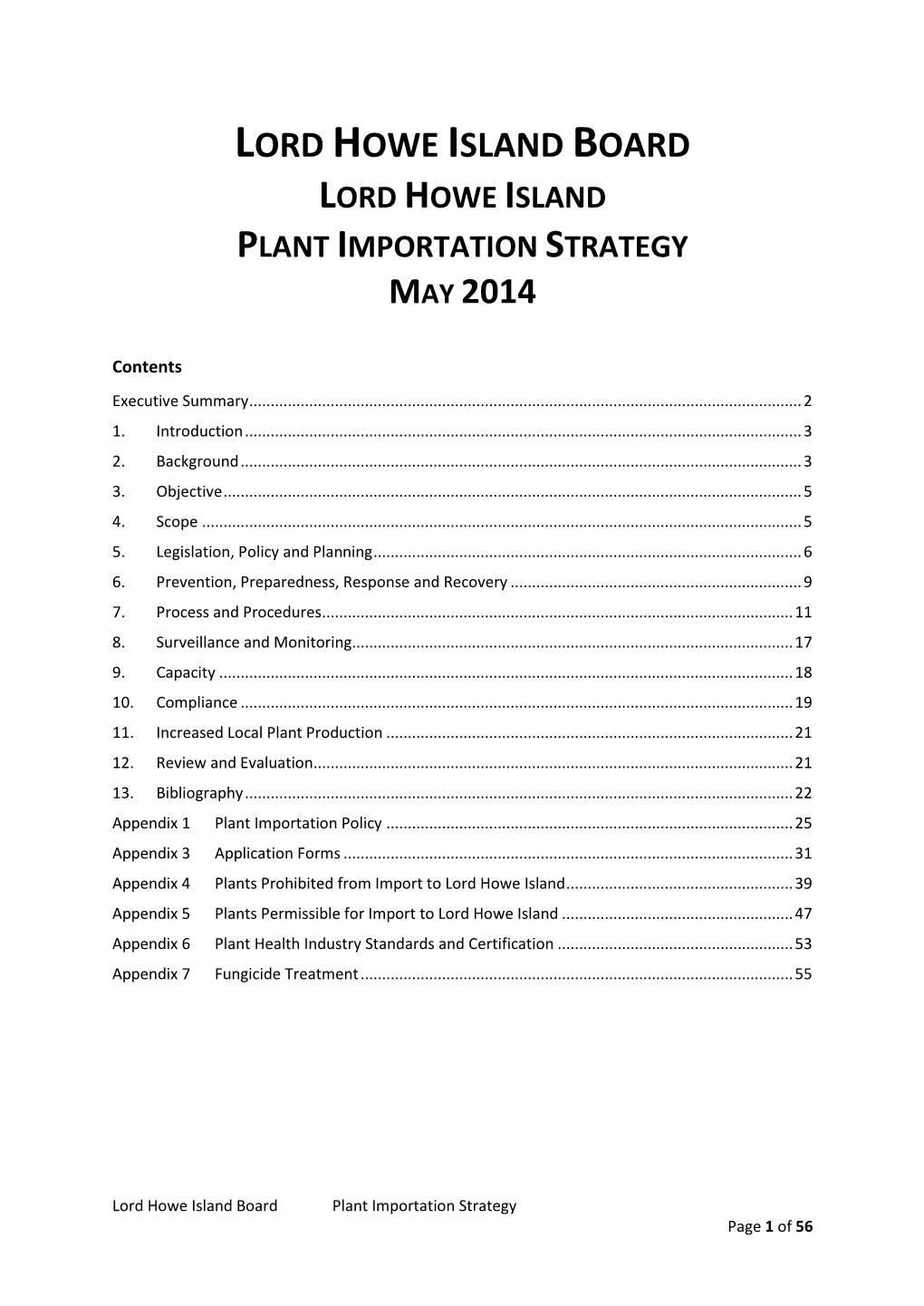 Lord Howe Island Plant Importation Strategy May 2014