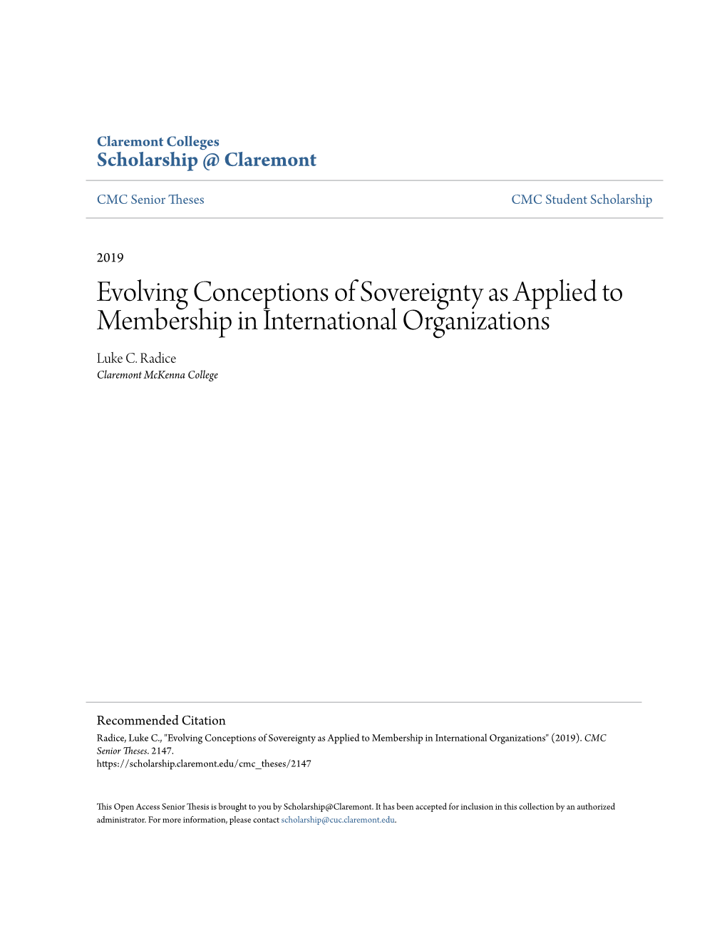 Evolving Conceptions of Sovereignty As Applied to Membership in International Organizations Luke C