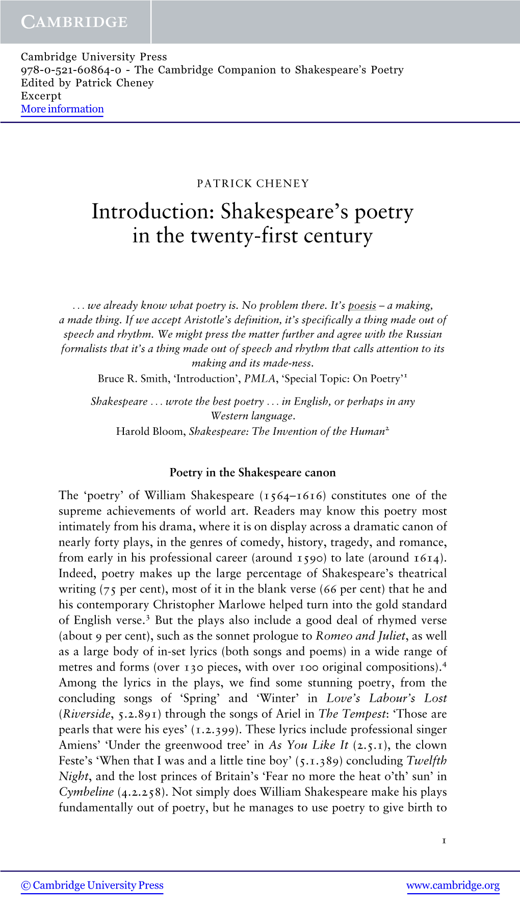 Shakespeare's Poetry in the Twenty-First Century