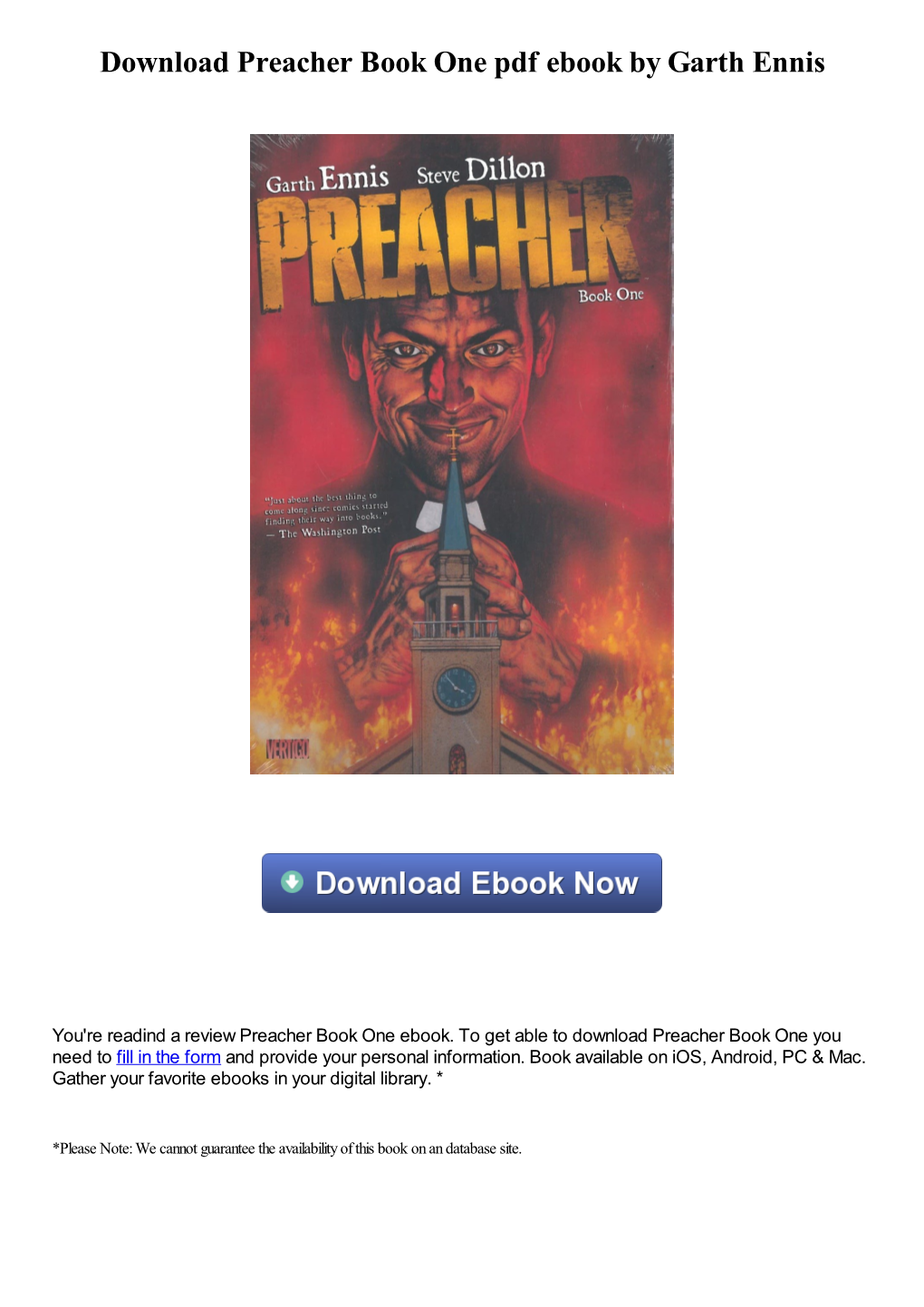 Download Preacher Book One Pdf Book by Garth Ennis