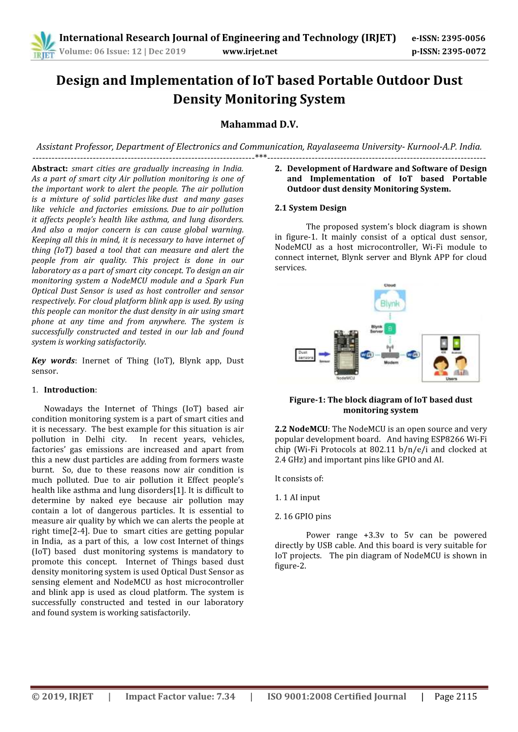 Design and Implementation of Iot Based Portable Outdoor Dust Density Monitoring System