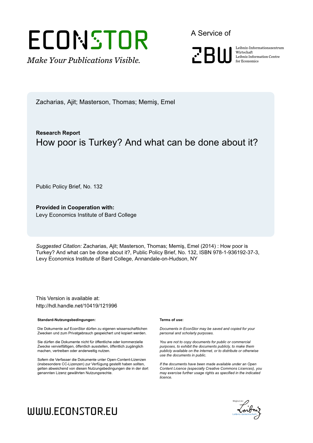 How Poor Is Turkey? and What Can Be Done About It?