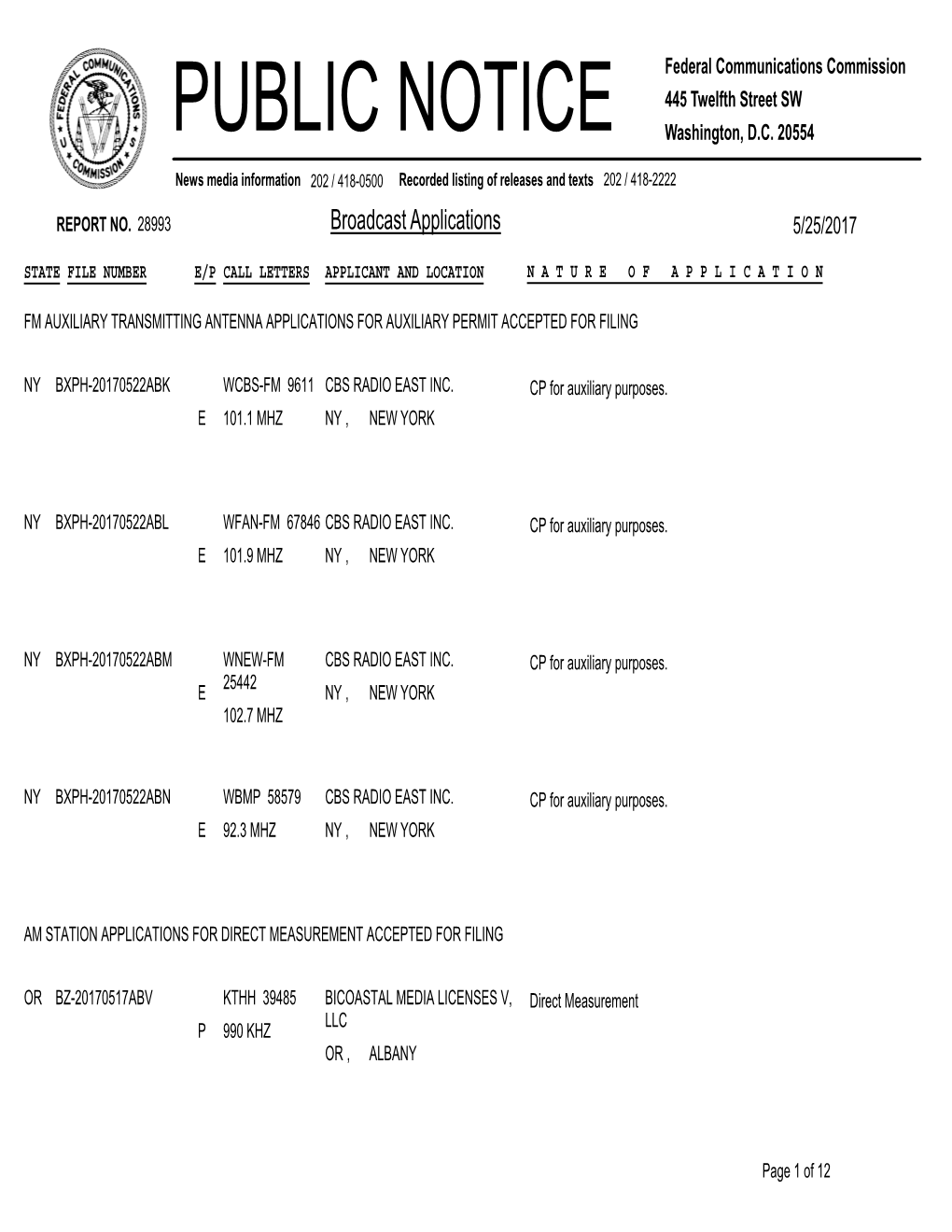 Broadcast Applications 5/25/2017