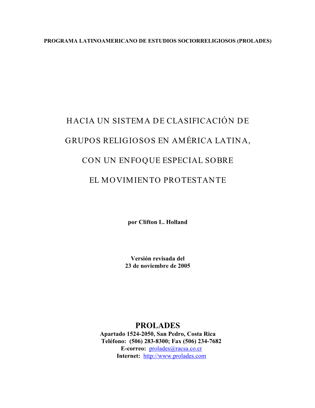 Hacia Un Sistema De Clasificación De Grupos Religiosos En América Latina