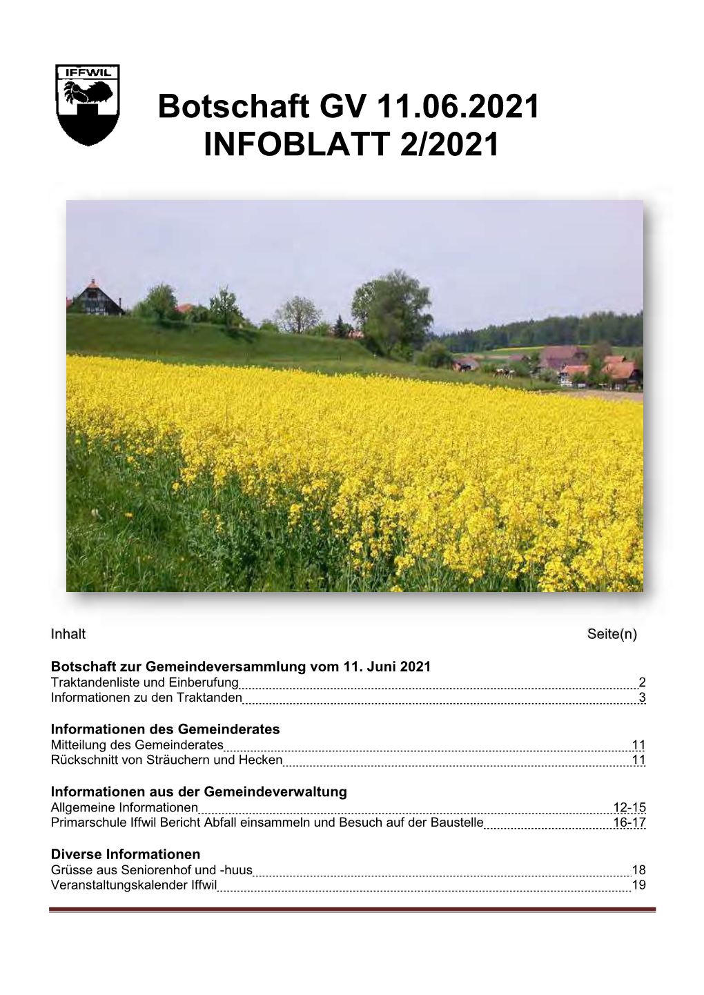 Infoblatt 2 / 2021 Und Botschaft Zur GV Vom 11.06.2021