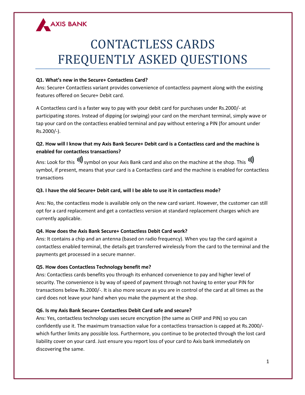 Contactless Cards Frequently Asked Questions