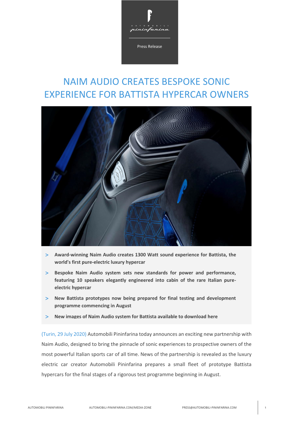 Naim Audio Creates Bespoke Sonic Experience for Battista Hypercar Owners