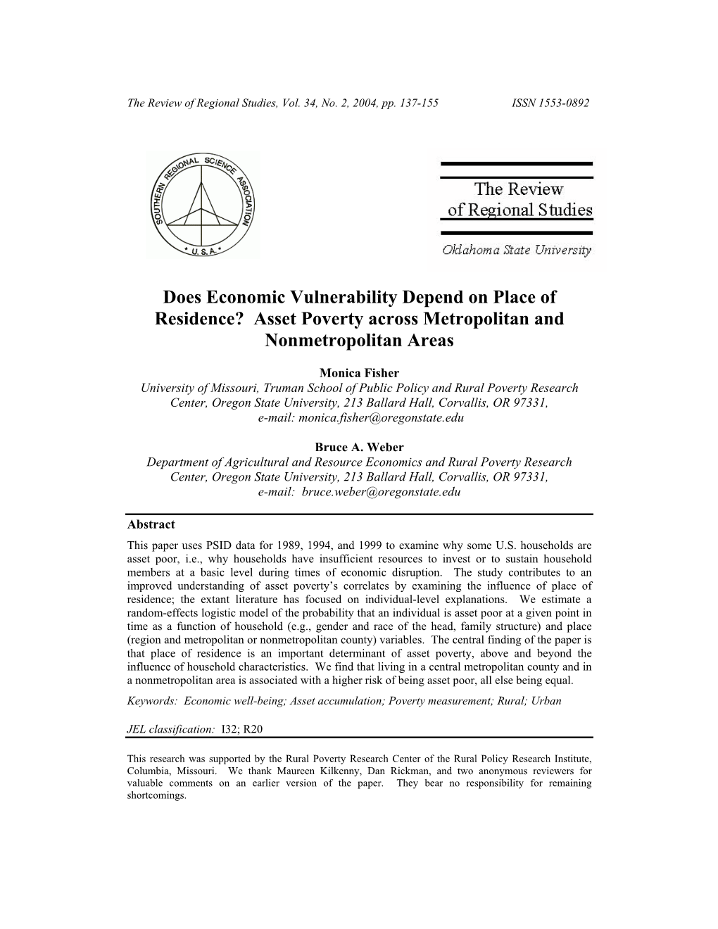 Asset Poverty Across the Rural-Urban Continuum