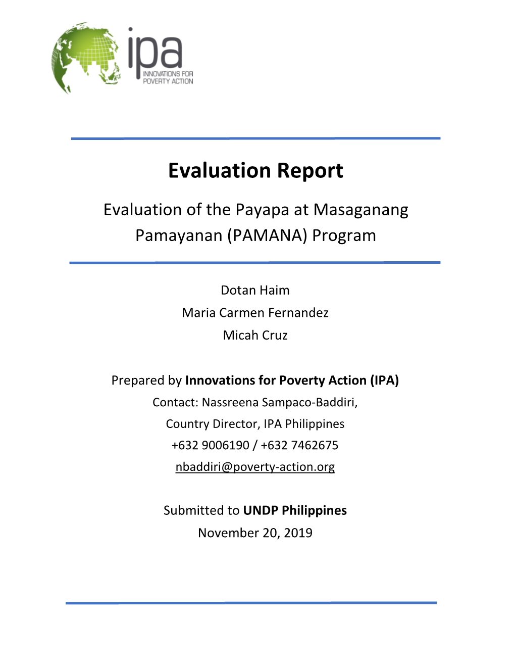 Evaluation Report Evaluation of the Payapa at Masaganang