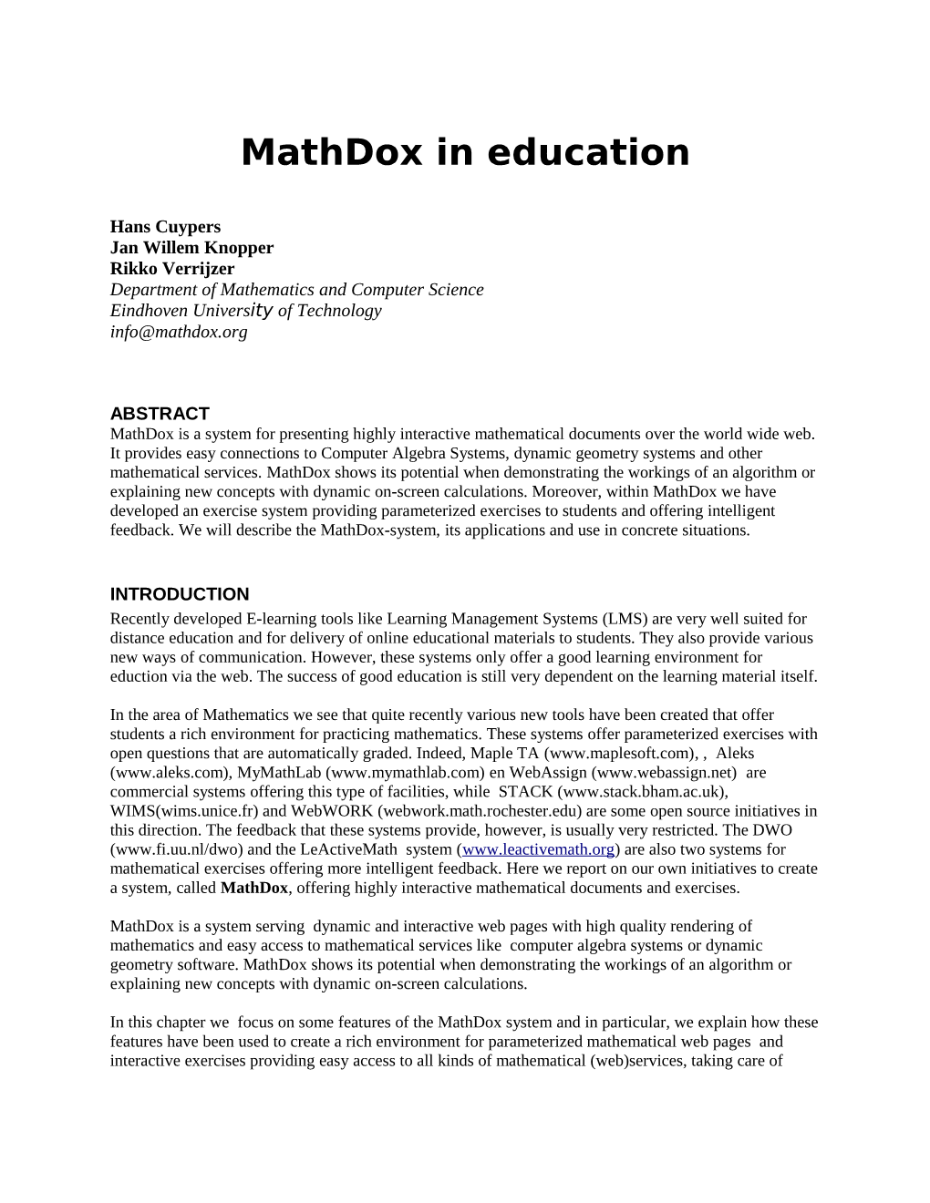 Mathdox in Education