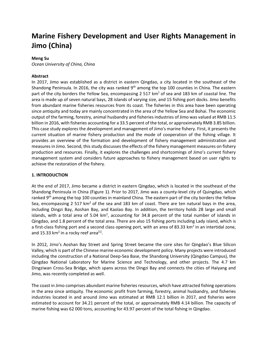 Marine Fishery Development and User Rights Management in Jimo (China)