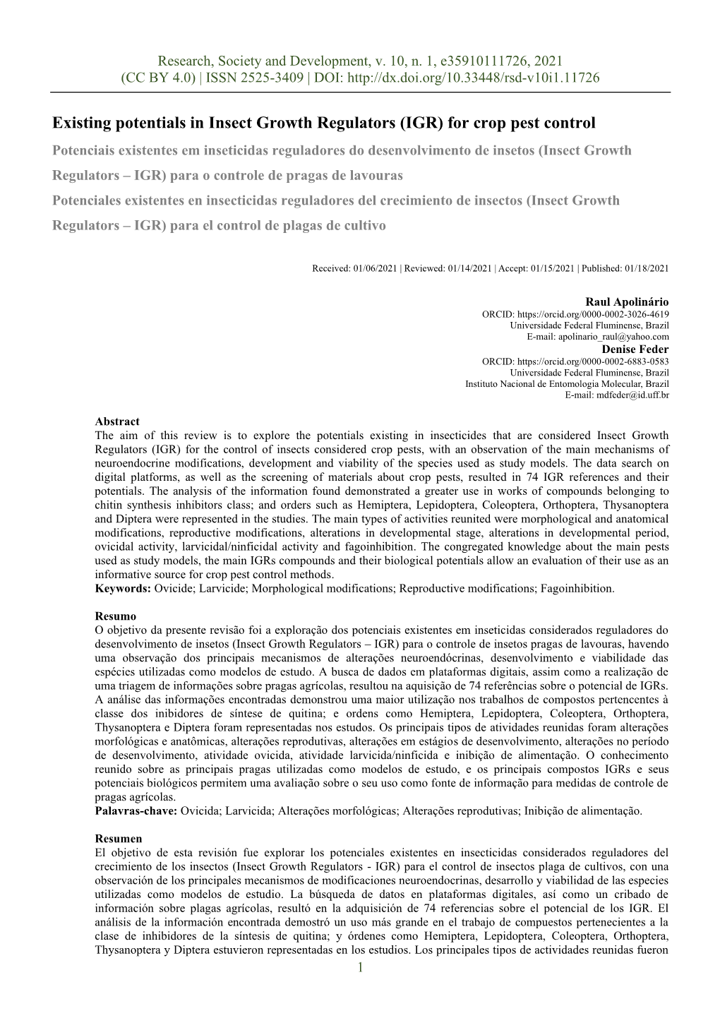 Existing Potentials in Insect Growth Regulators (IGR) for Crop Pest Control