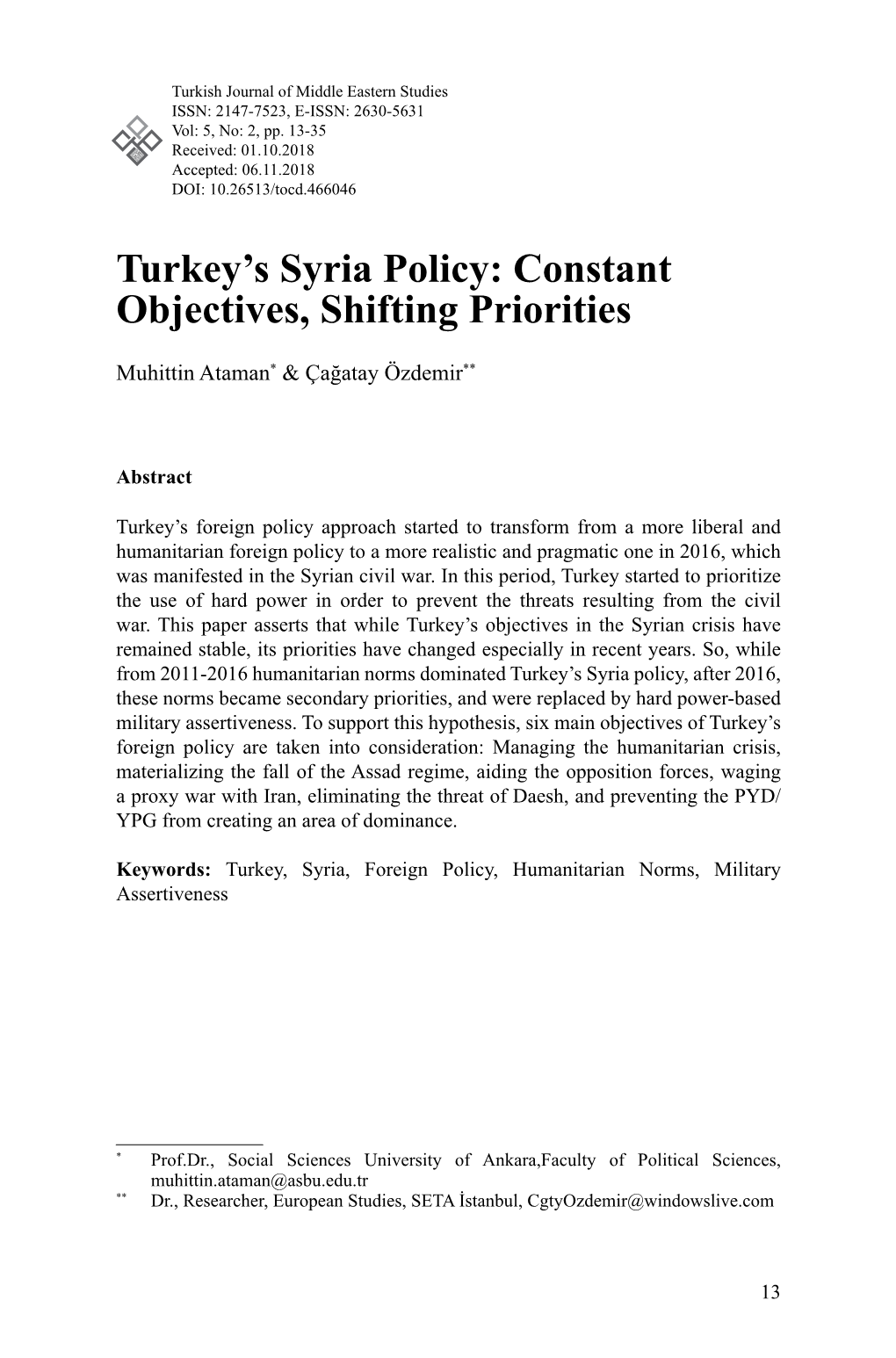 Turkey's Syria Policy