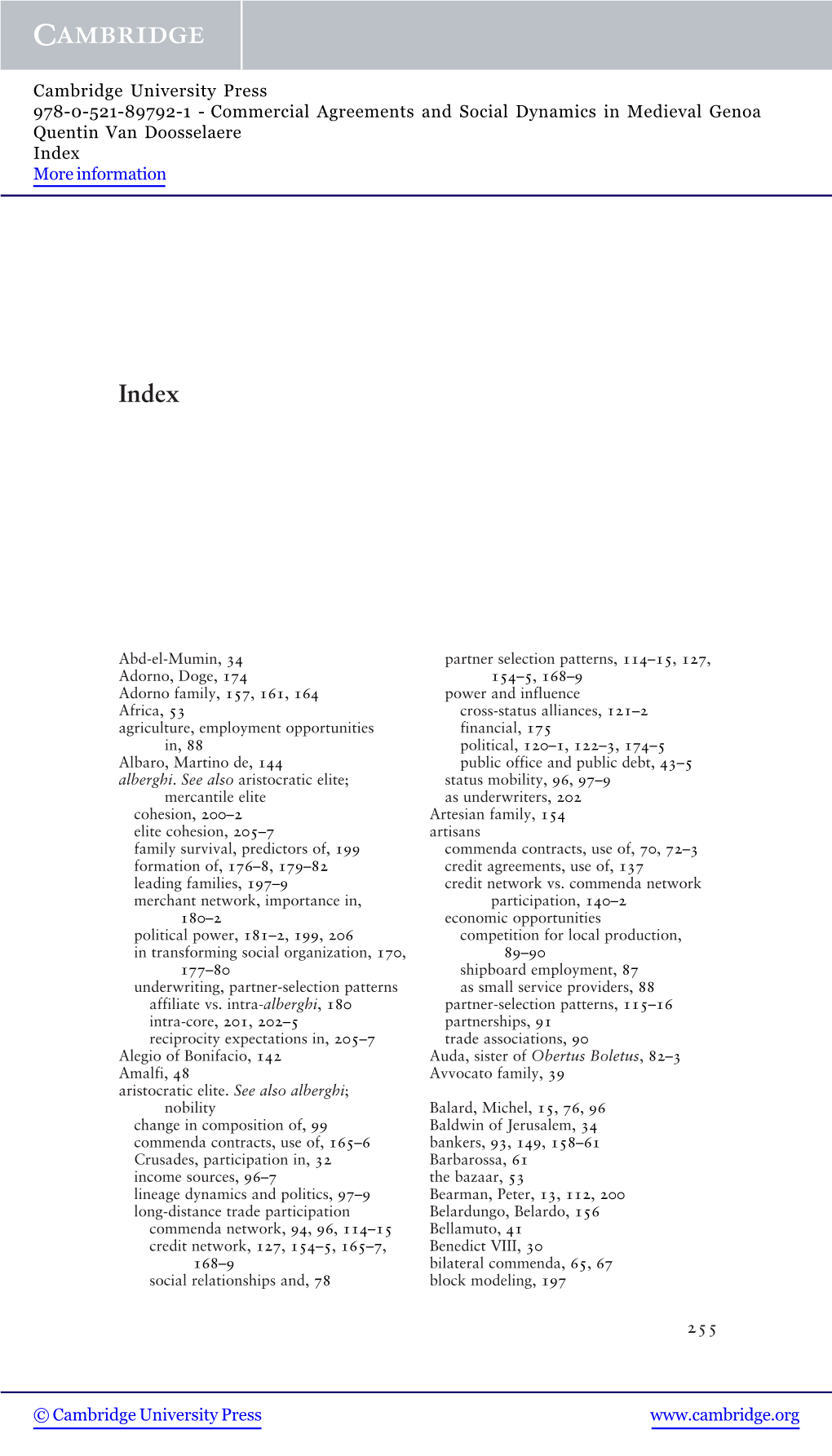 Commercial Agreements and Social Dynamics in Medieval Genoa Quentin Van Doosselaere Index More Information