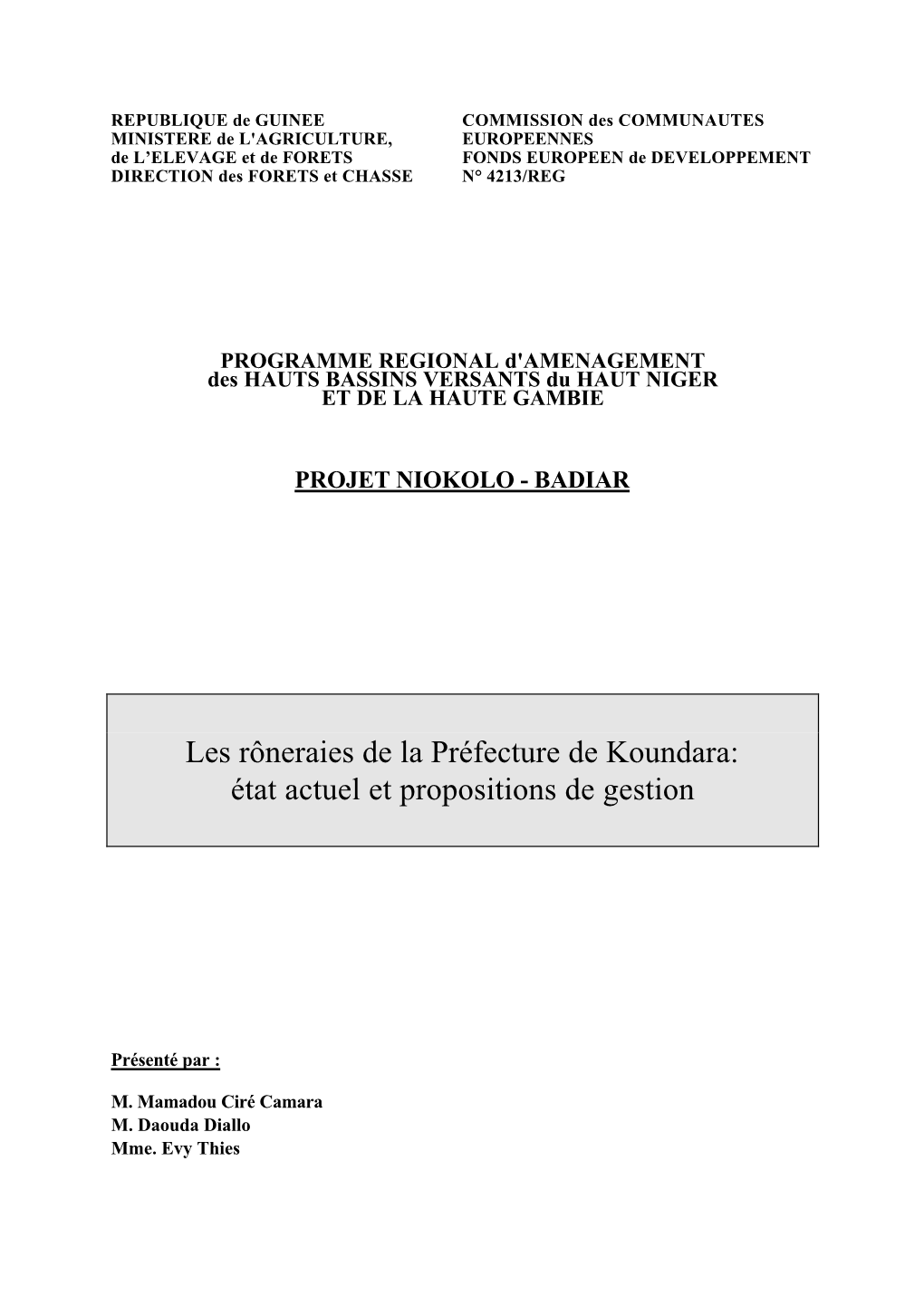 Les Rôneraies De La Préfecture De Koundara: État Actuel Et Propositions De Gestion
