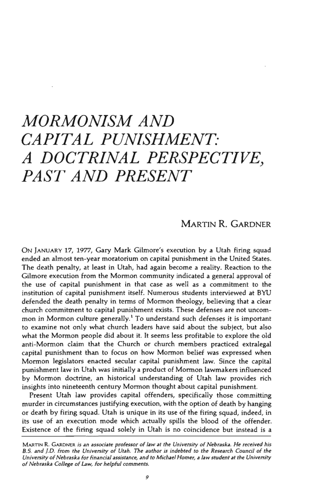 Mormonism and Capital Punishment: a Doctrinal Perspective, Past and Present