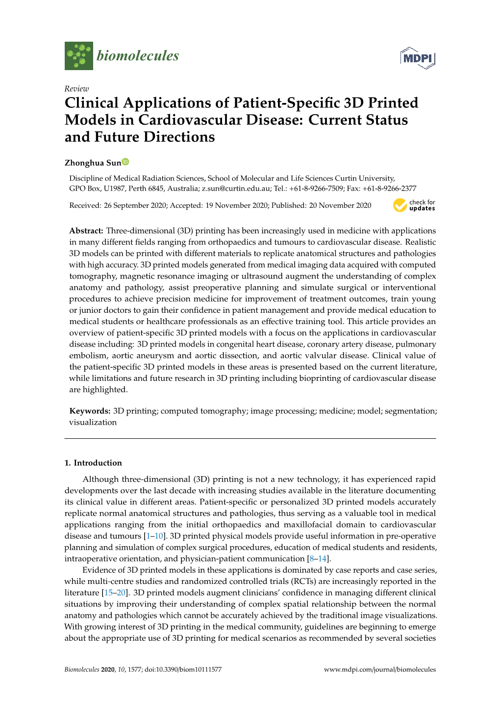 Clinical Applications of Patient-Specific 3D Printed Models